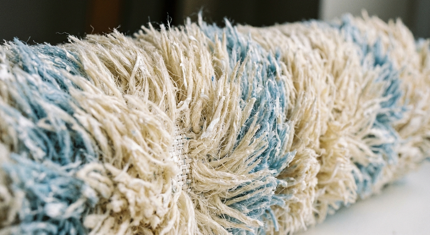 A close-up photo of a paint roller cover fabric showing the nap fibers in detail