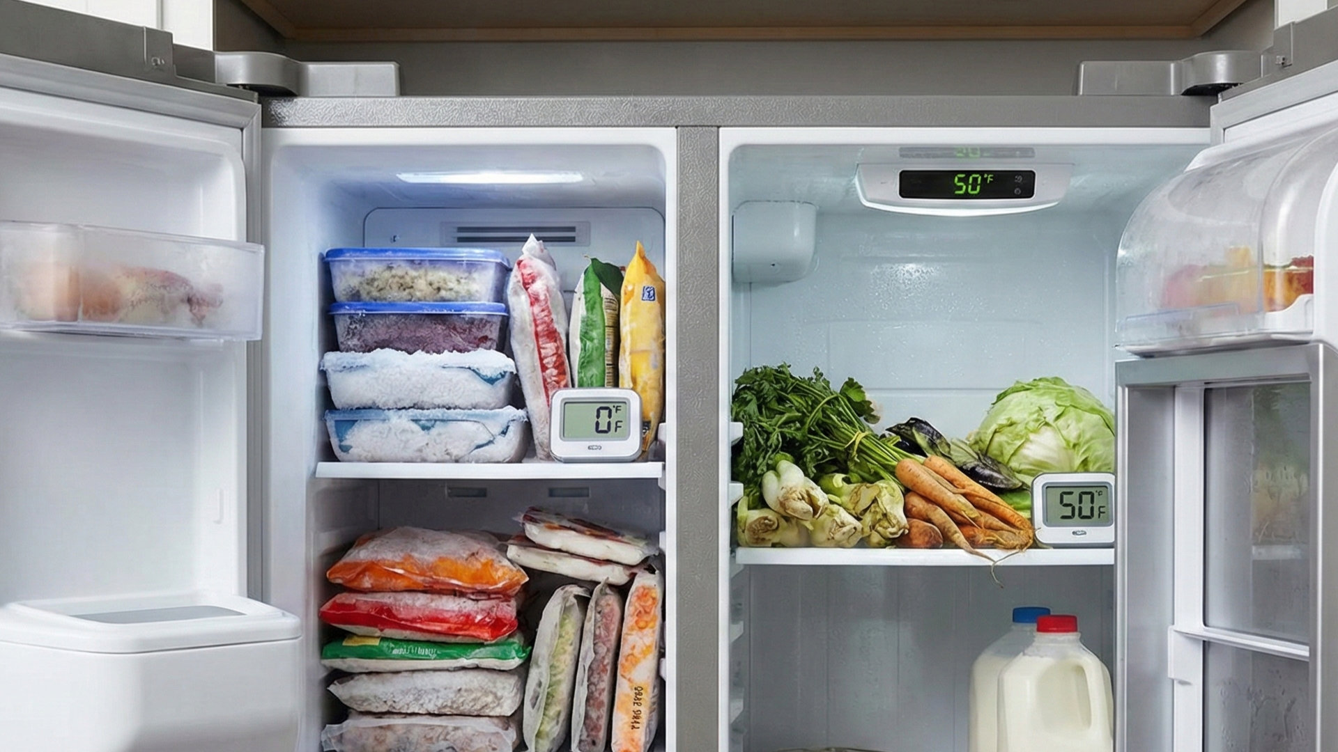 A real photo inside a refrigerator where food containers are packed tightly against the upper back air vent, restricting airflow