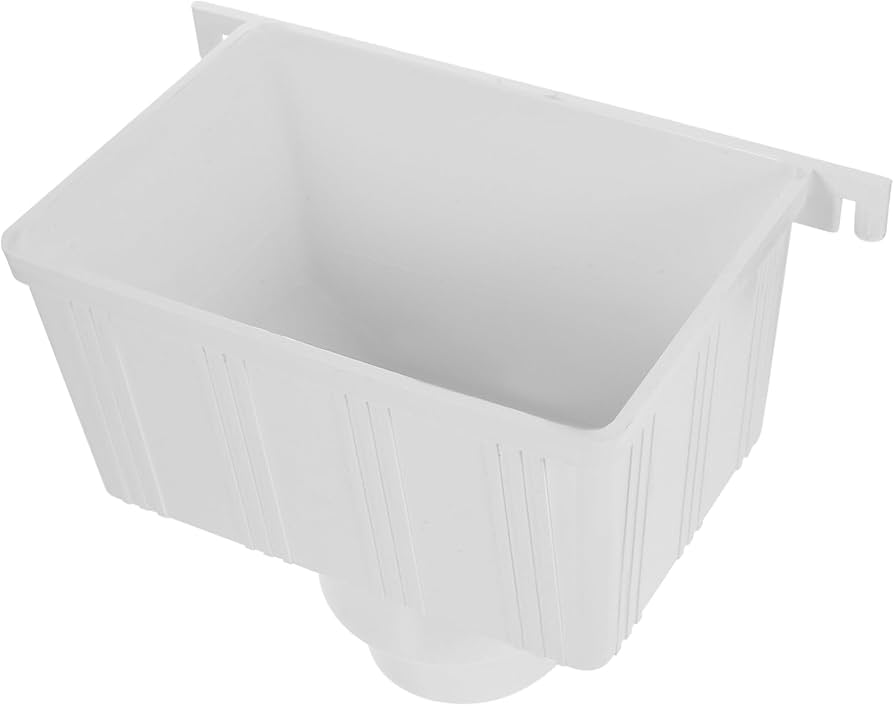 An attic scene where clear plastic sheeting is stapled to roof framing to channel dripping water into a bucket near a skylight opening