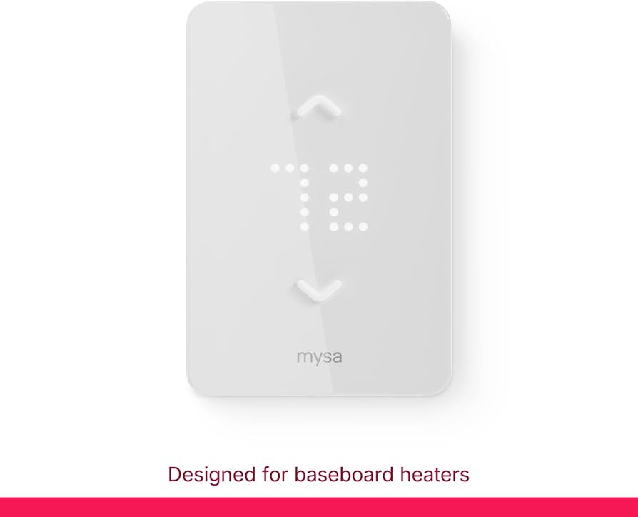 Close-up of a simple line-voltage wall thermostat dial used for electric baseboard heating, mounted on a painted interior wall, real photo style