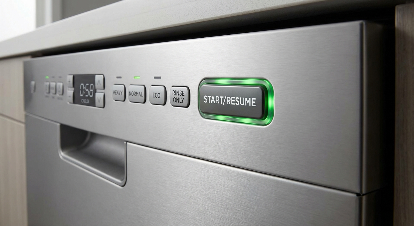 Dishwasher control panel with the Start button visible