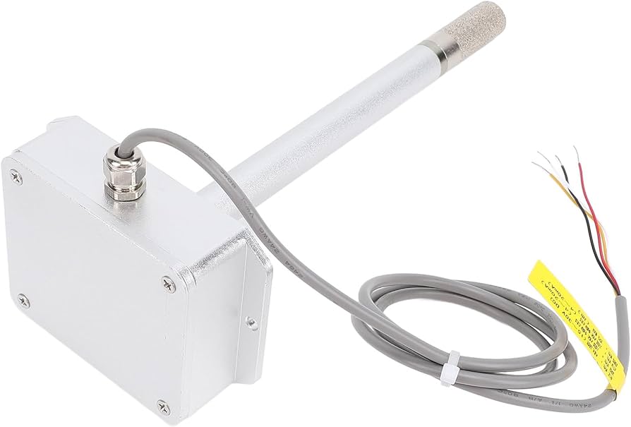 The inside of an oven showing a slim metal temperature sensor probe mounted to the upper rear wall with two screws, real kitchen lighting